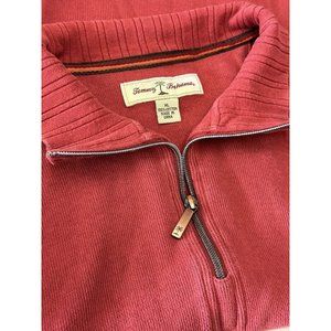 Tommy Bahama Mens Sweater XL Red/Maroon Pullover Knit Quarter Zipper Heavy EUC